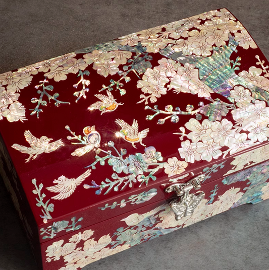 Handcrafted Mother-of-Pearl Inlay Jewelry Box – Cherry Blossom & Bird Design