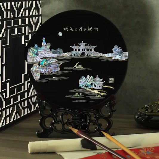 Handcrafted Mother-of-Pearl Decorative Plate – Suzhou Garden Scene
