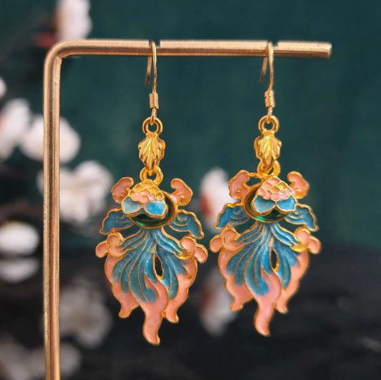 Handcrafted Cloisonné & Mother-of-Pearl Goldfish Earrings – 24K Gold-Plated Luxury Jewelry